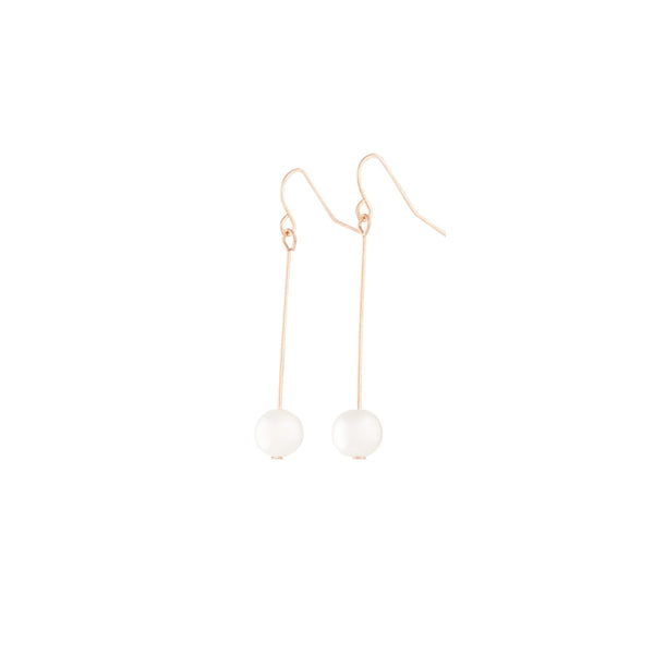 Rose Gold Fine Stick and Pearl Drop Earrings