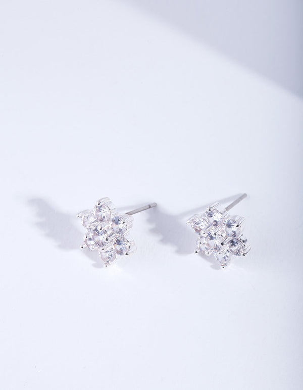 Silver Cubic ZIrconia Flower Earrings