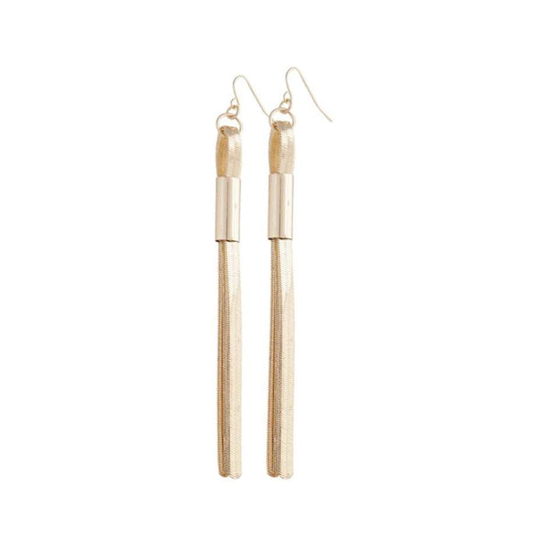 Gold Herringbone Chain Tassel Earrings