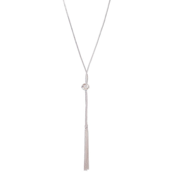 Silver Chain Tassel And Knotted Lariat Necklace