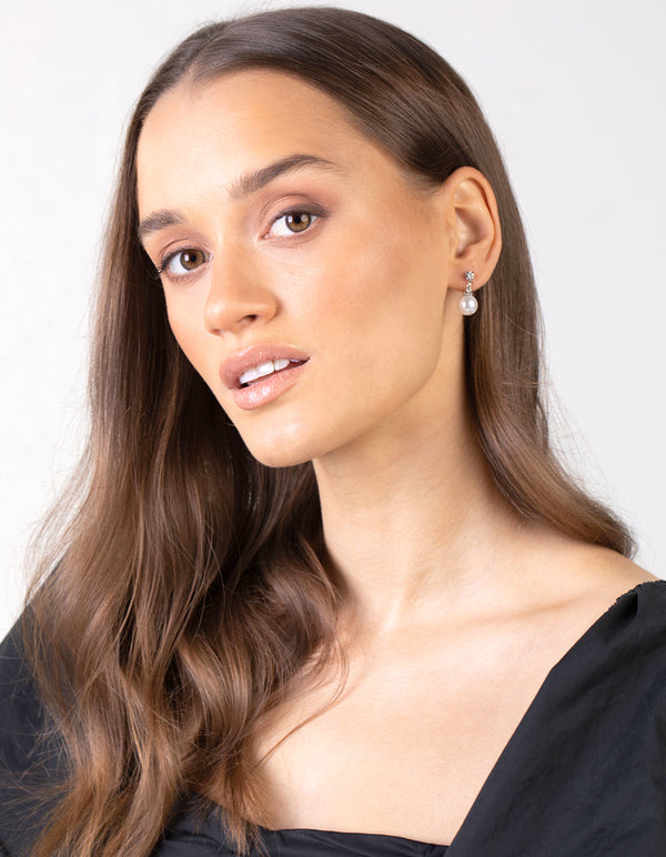 Small Diamante Pearlised Bead Drop Earrings