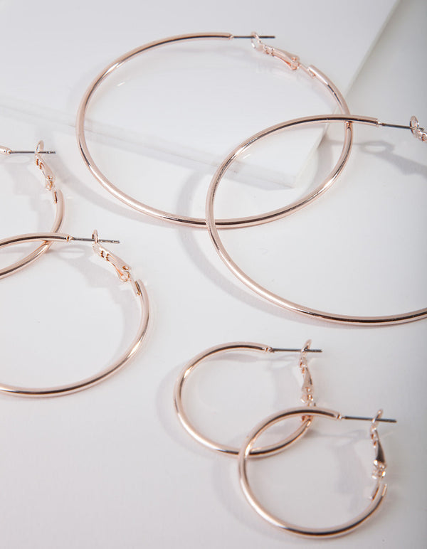 Rose Gold Polished Hoop Earring 3 Pack
