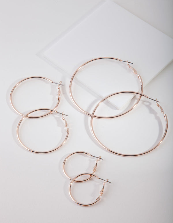 Rose Gold Polished Hoop Earring 3 Pack