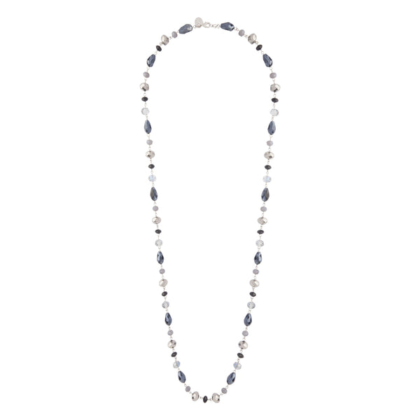 Mixed Blue Small Glass Bead Opera Necklace