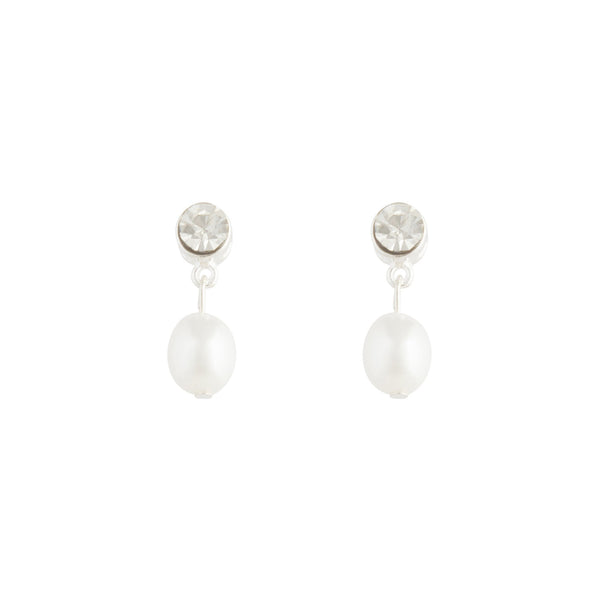 Rhodium Stone Pearl Drop Earrings