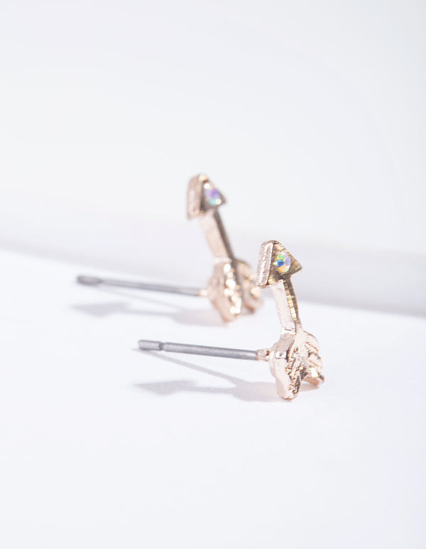 Rose Gold Arrow and Diamante Stud Earrings
