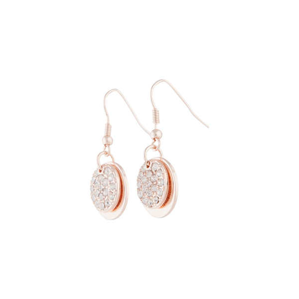 Rose Gold Disc Diamante Hook Earrings