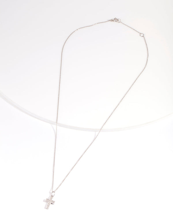 Sterling Silver Diamante Cross Pendant Necklace