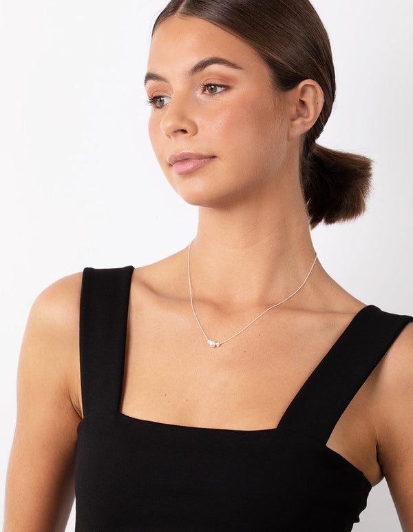 Sterling Silver Pearlised And Diamante Bead Necklace