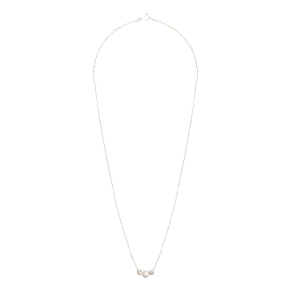 Sterling Silver Pearlised And Diamante Bead Necklace