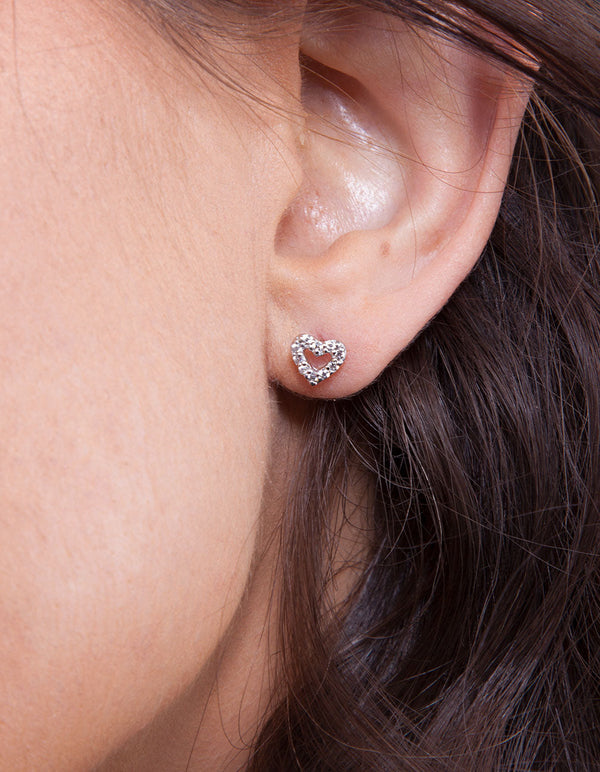 Sterling Silver Cubic Zirconia Open Heart Earrings