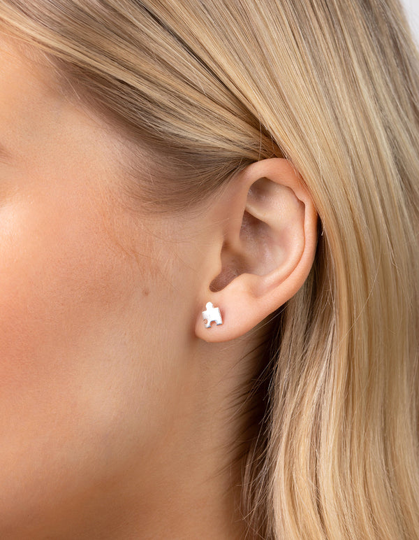 Sterling Silver Puzzle Piece Stud