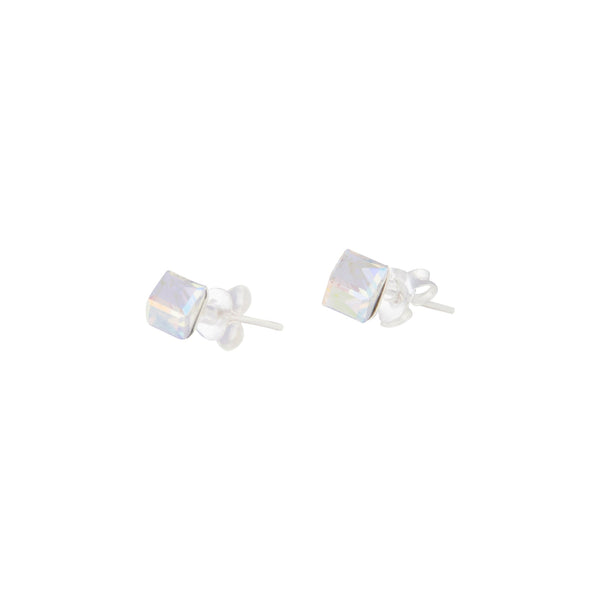 Sterling Silver Irridescent Cube Stud