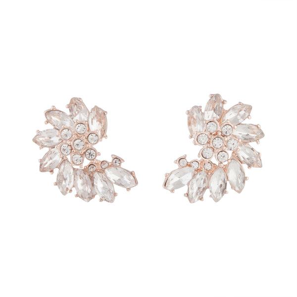 Rose Gold Crystal Marquise Half Moon Stud Earrings