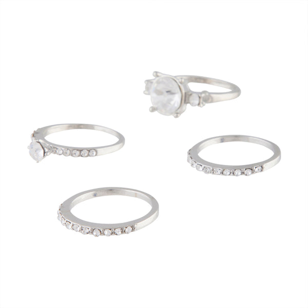 Rhodium Diamante Multi Stack Ring Pack
