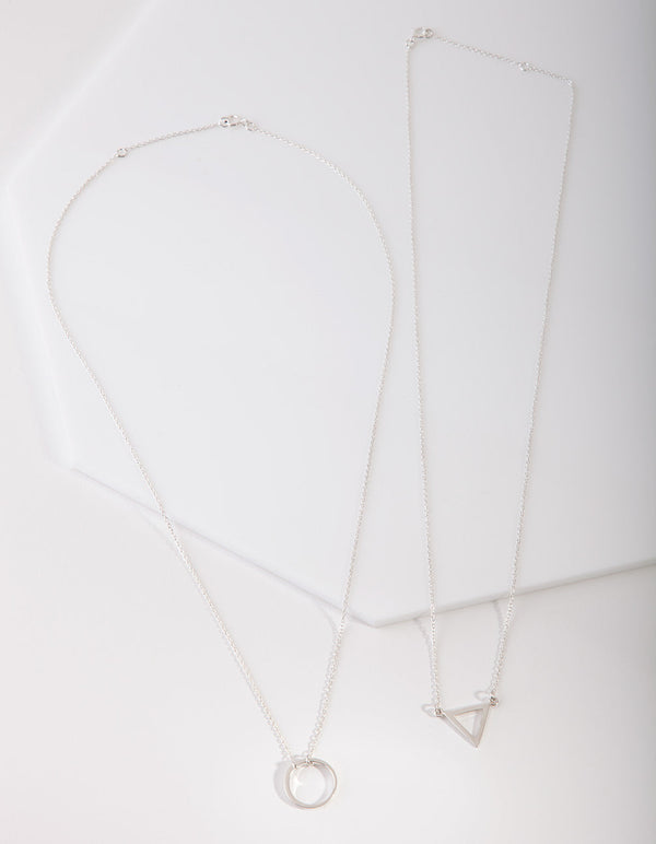 Sterling Silver Open Triangle Circle Necklace 2 Pack