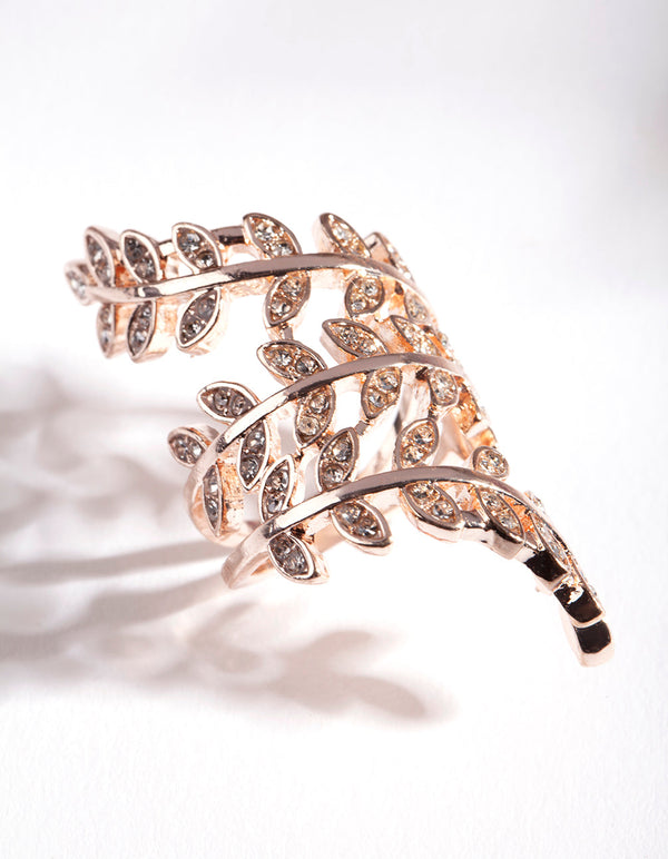 Rose Gold Crystal Leaf Wrap Ring