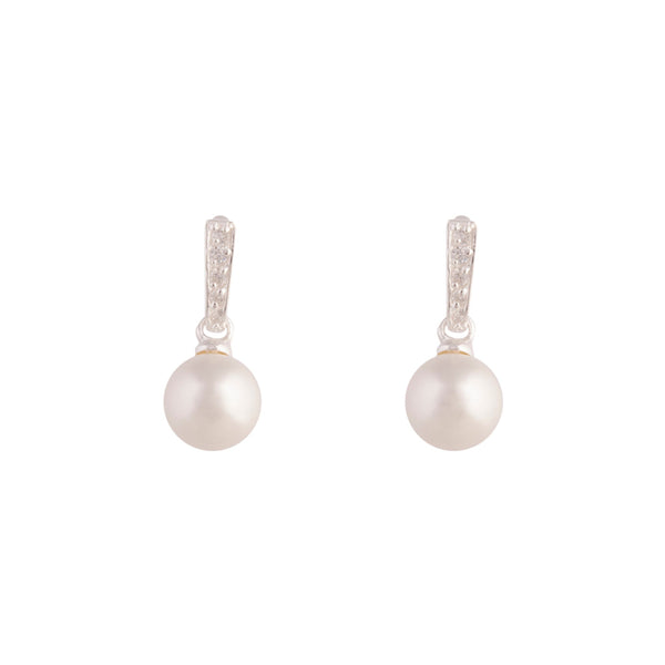 Sterling Silver Diamante Drop Pearl Earrings