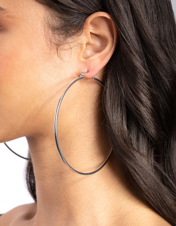 Silver Fine Large Hoop Earrings