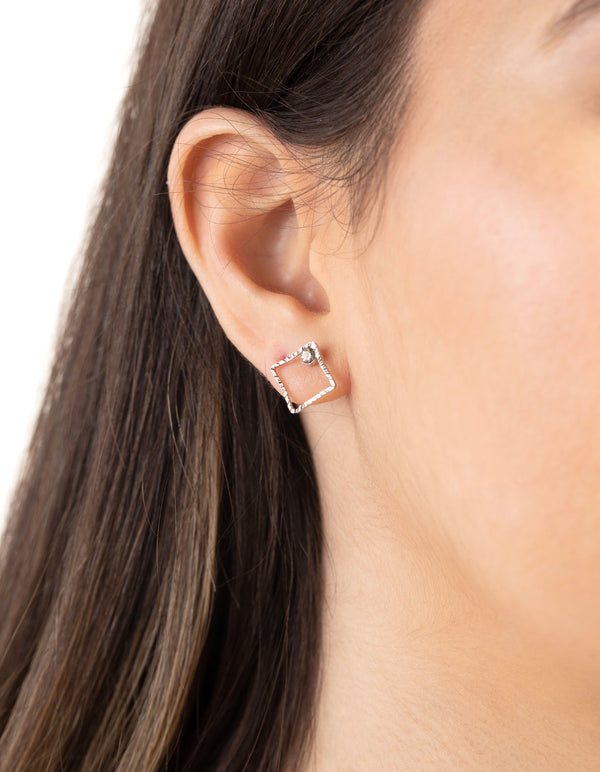 Rhodium Square Diamante Stud Earrings