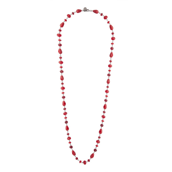 Red Glass Bead Station Lariat Necklace