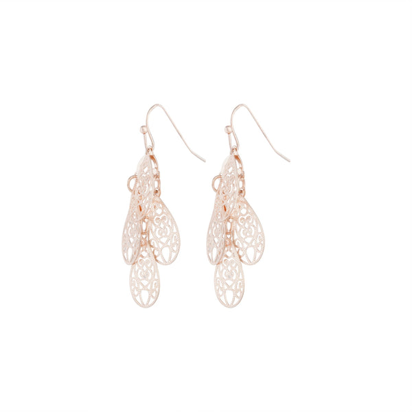 Rose Gold Filigree Teardrop Cluster Earrings