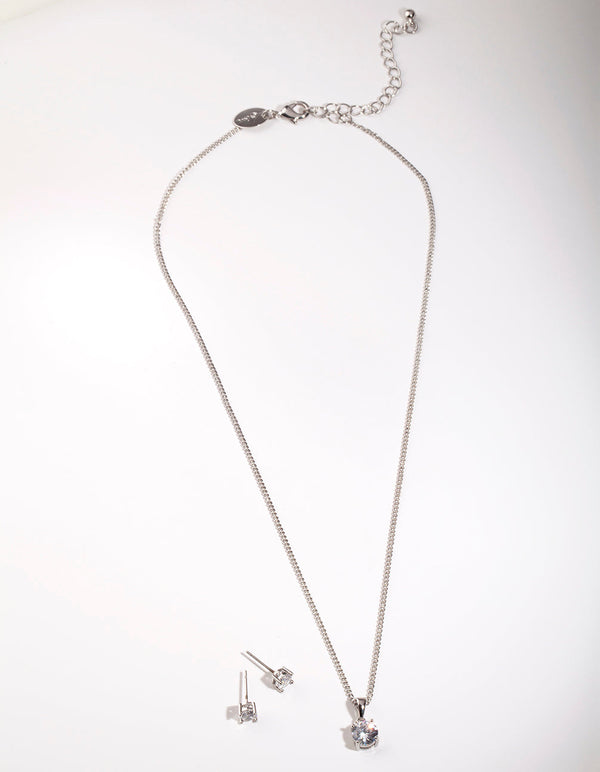 Rhodium Earrings and Necklace Gift Box