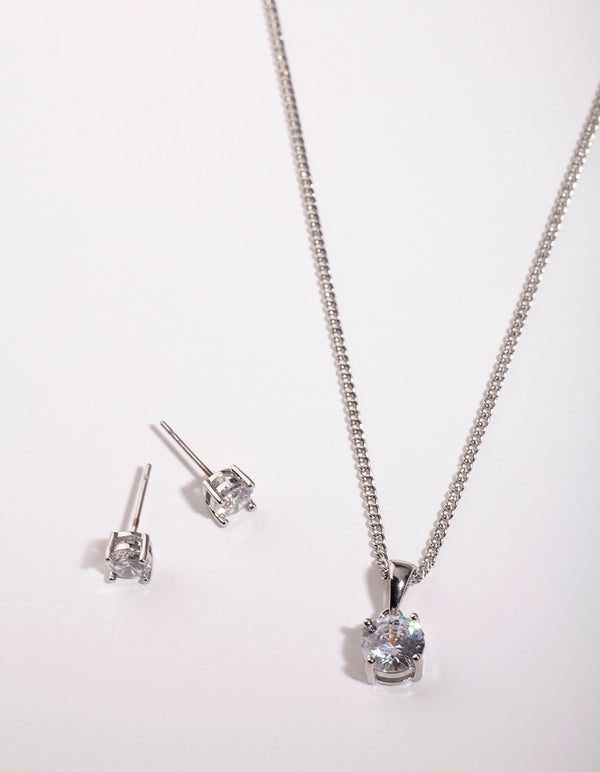Rhodium Earrings and Necklace Gift Box