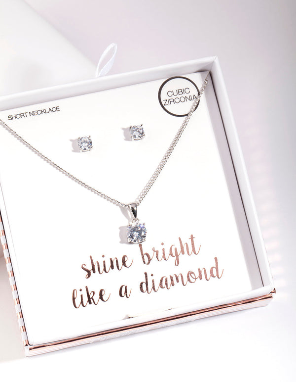 Rhodium Earrings and Necklace Gift Box