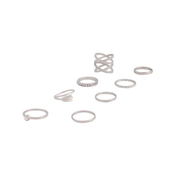 Rhodium Double Crossover Ring 8 Pack