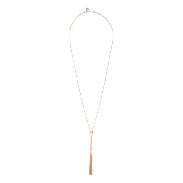 Rose Gold Lariat Knot And Tassel Necklace