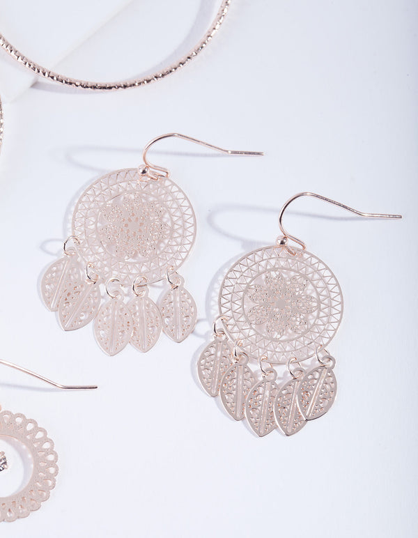 Rose Gold Filigree Earring 3 Pack