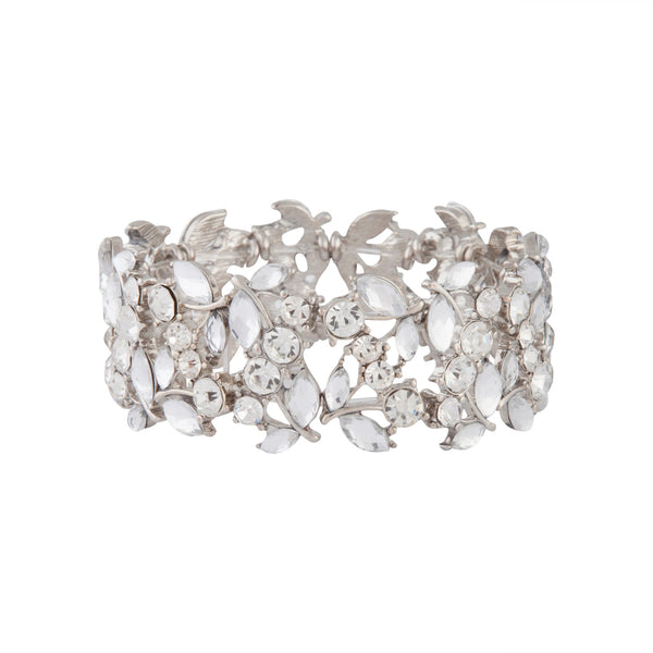 Rhodium Multi Diamante Leaf Bracelet
