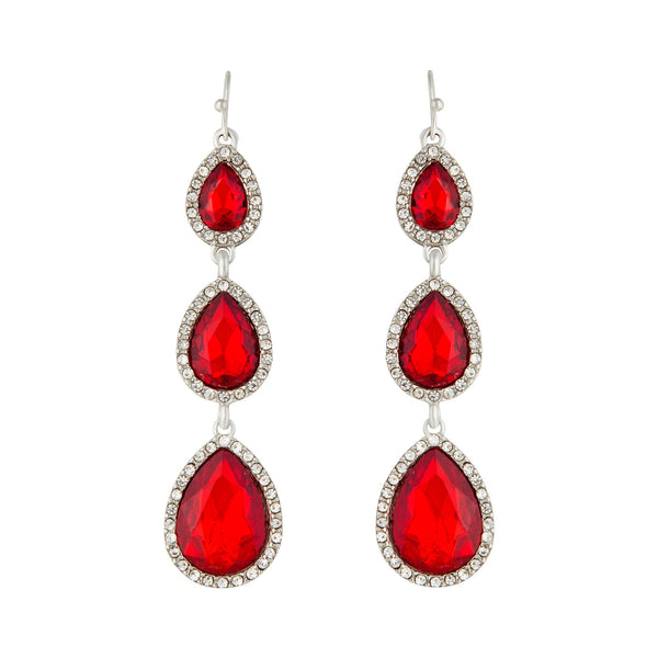 Red Teardrop Diamante Drop Earring