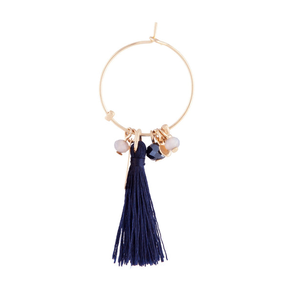 Midnight Fine Tassel Hoop Charm Earrings