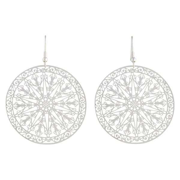 Silver Large Stamp Filigree Disc Earrings