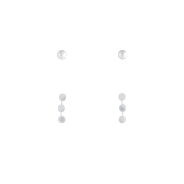 Sterling Silver Ball And Dotted Bar Stud Pack