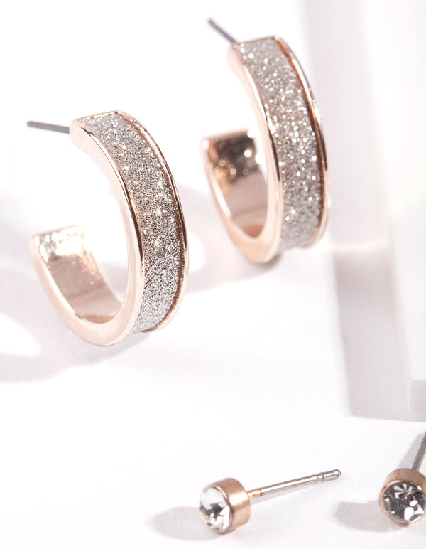 Rose Gold Glitter Hoop Earring 3 Pack