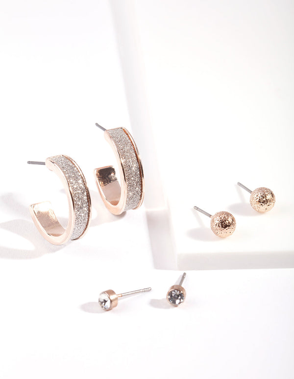 Rose Gold Glitter Hoop Earring 3 Pack