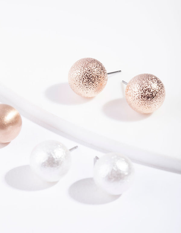 Rose Gold Pearl Sandblast Earring 3 Pack