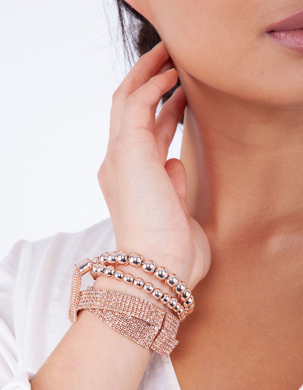 Rose Gold Bead and Mesh Bracelet 3 Pack