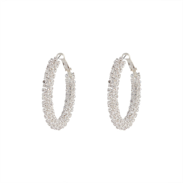 Crystal Encrusted Chunky Silver Hoop Earrings