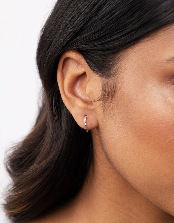 Sterling Silver Diamond Cut Hoop Stud Earrings Duo