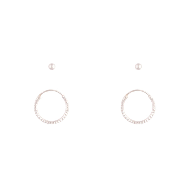Sterling Silver Diamond Cut Hoop Stud Earrings Duo
