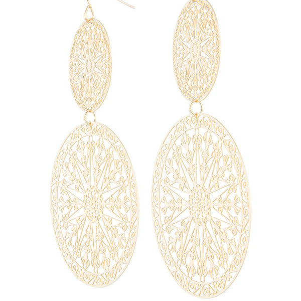 Gold Aztec Disc Drop Earrings
