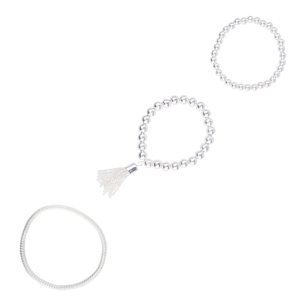 Silver Trio Mesh Tassel Bracelet