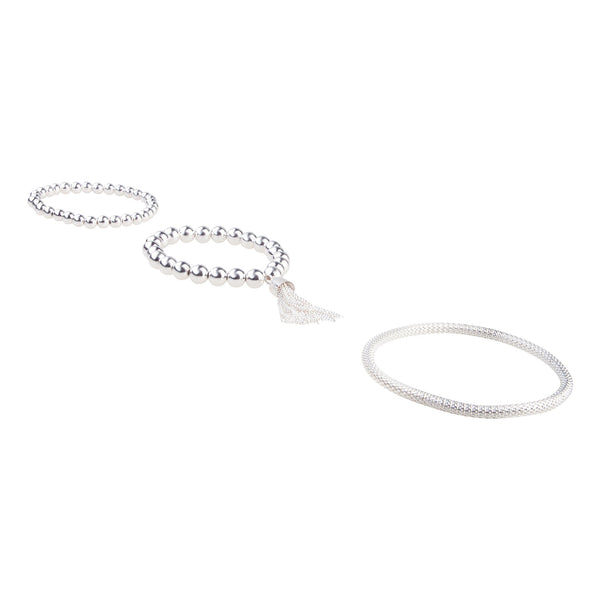 Silver Trio Mesh Tassel Bracelet