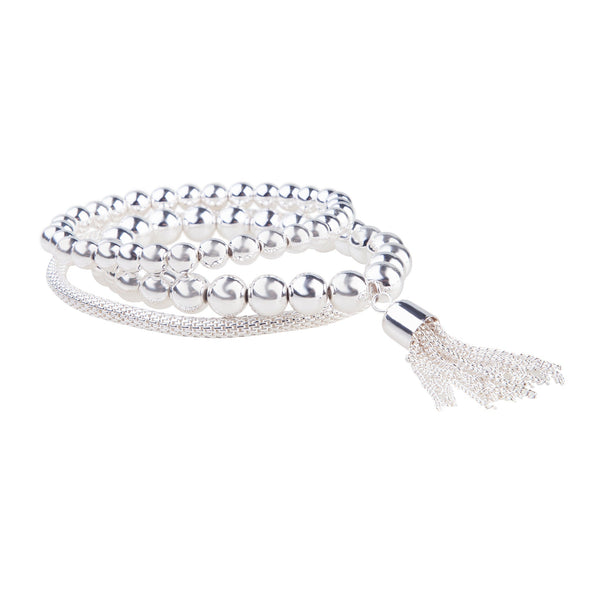 Silver Trio Mesh Tassel Bracelet