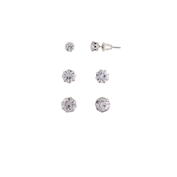 Rhodium Trio Diamante Earring 3 Pack
