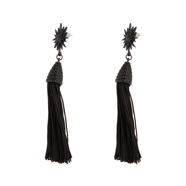Black String Tassel Drop Earrings